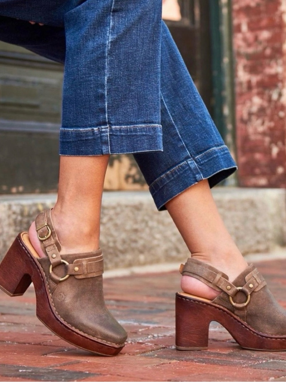 Born Hudson Taupe Suede Slip-On Mules with Buckle Detail